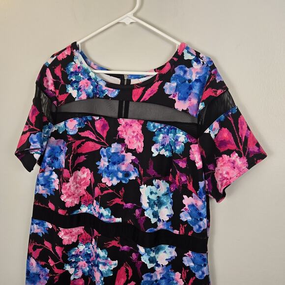 BOUTIQUE WOMEN Black Floral DRESS Sheer Bands PLUS 2X Pink Blue Party Classic - Picture 2 of 10